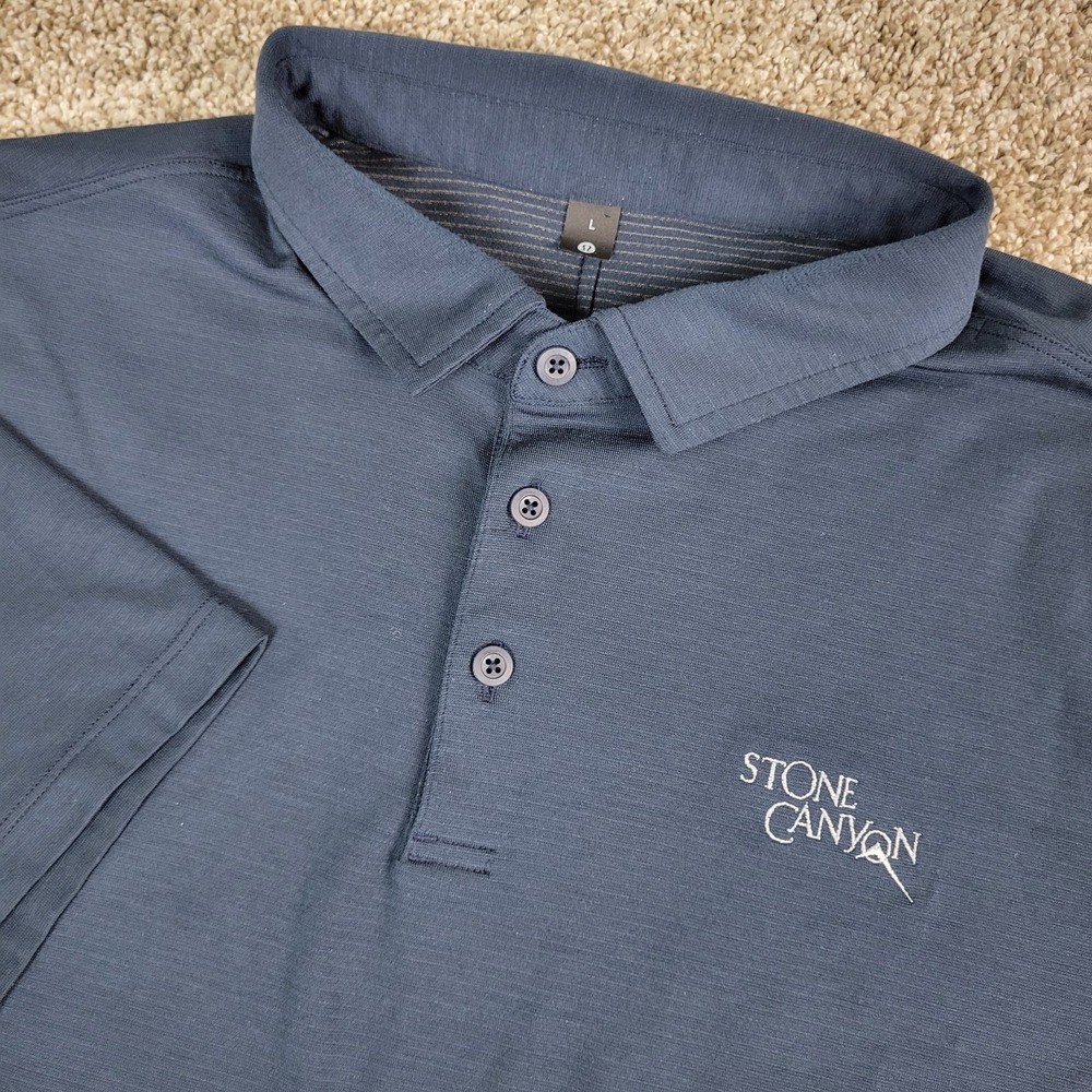 Lululemon Mens Large Solid Navy Performance Stretch Polo Short Sleeve